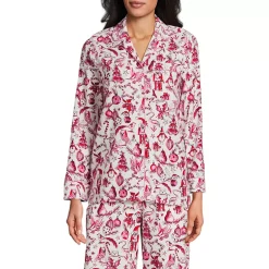 Women's Long Sleeve Print Flannel Pajama Top