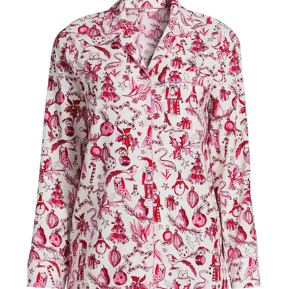 Women's Long Sleeve Print Flannel Pajama Top