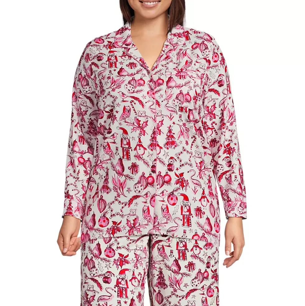 Women's Long Sleeve Print Flannel Pajama Top