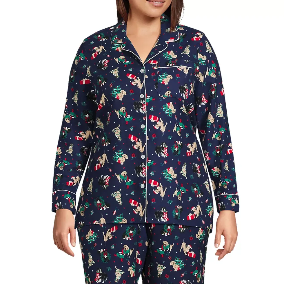 Women's Long Sleeve Print Flannel Pajama Top