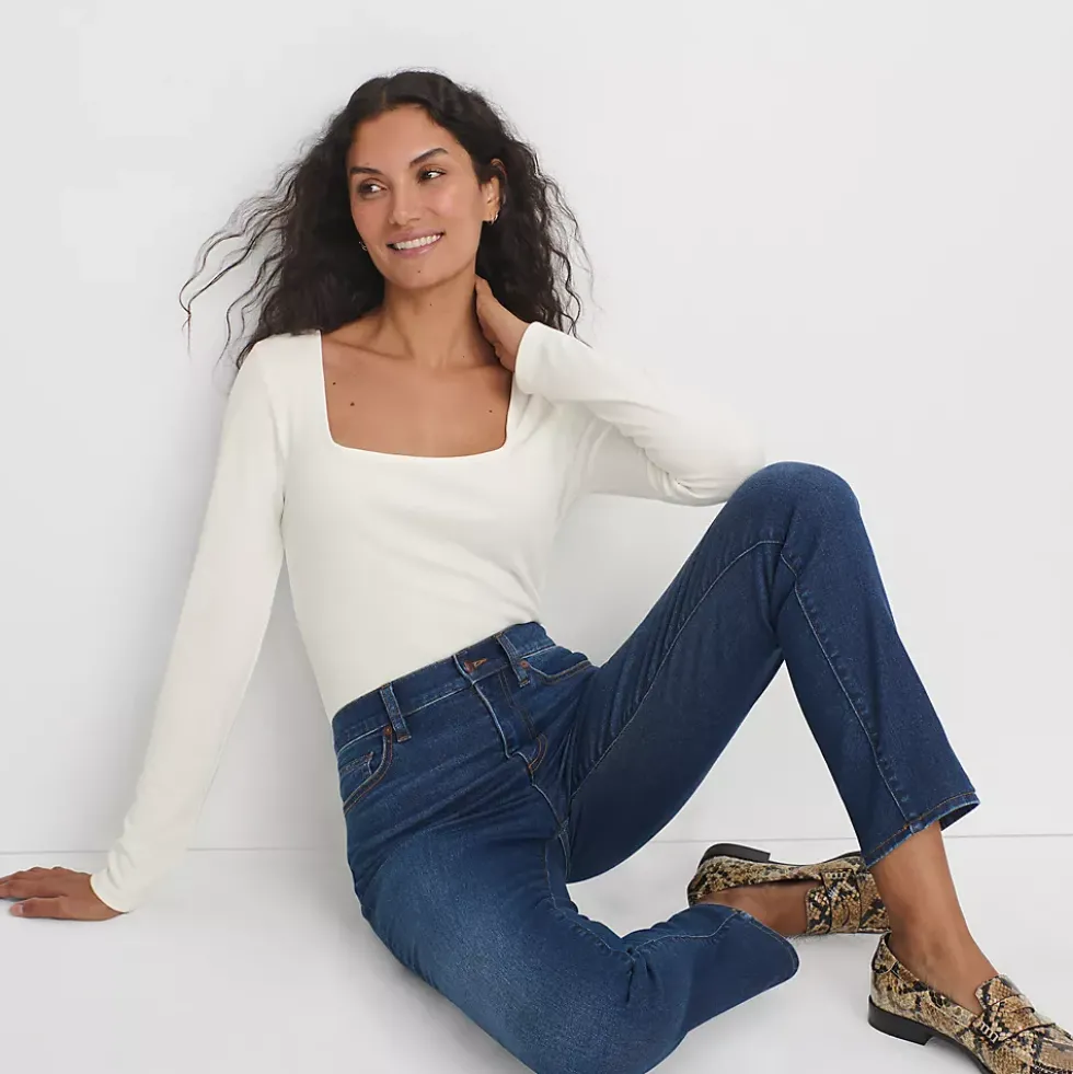 Women's Long Sleeve Rib Square Neck Tee