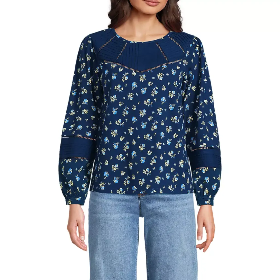 Women's Long Sleeve Slub Pintuck Top