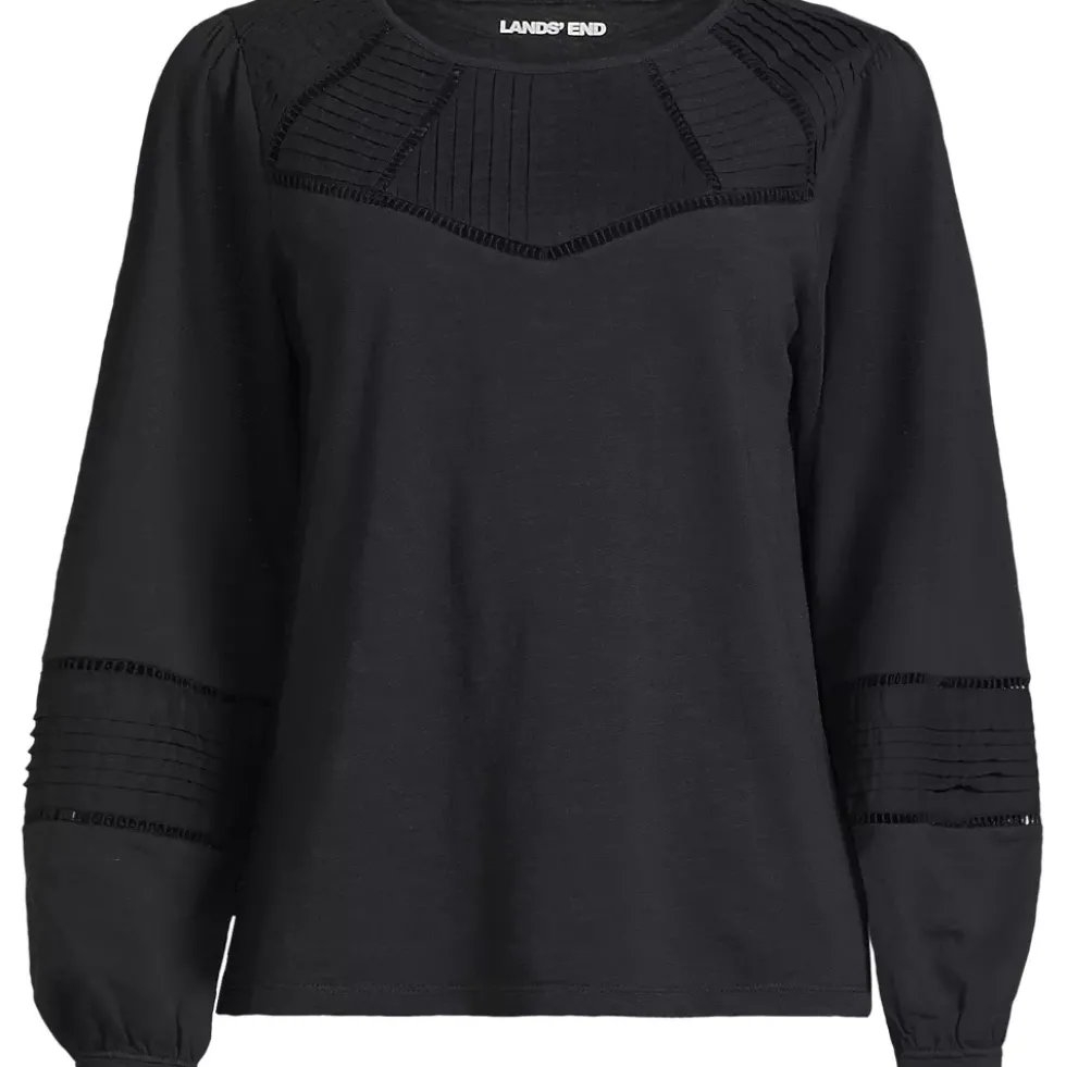 Women's Long Sleeve Slub Pintuck Top