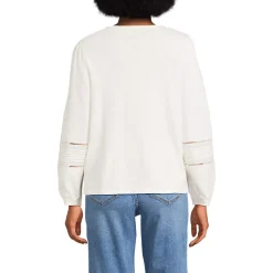 Women's Long Sleeve Slub Pintuck Top