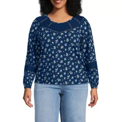 Women's Long Sleeve Slub Pintuck Top