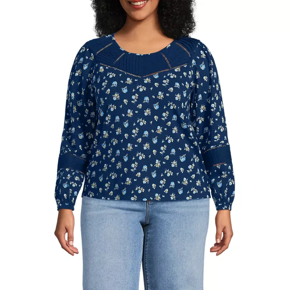 Women's Long Sleeve Slub Pintuck Top