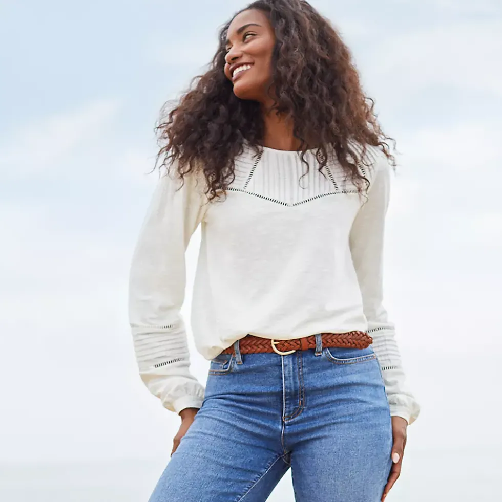Women's Long Sleeve Slub Pintuck Top