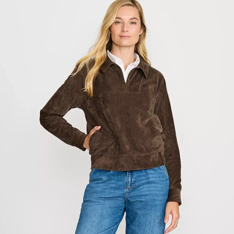 Women's Long Sleeve Sport Cord Quarter Zip Pullover