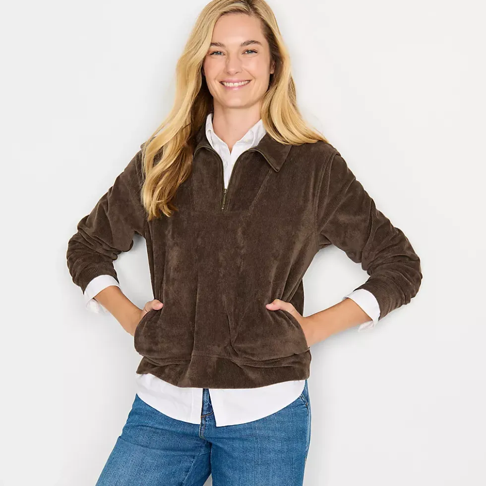 Women's Long Sleeve Sport Cord Quarter Zip Pullover