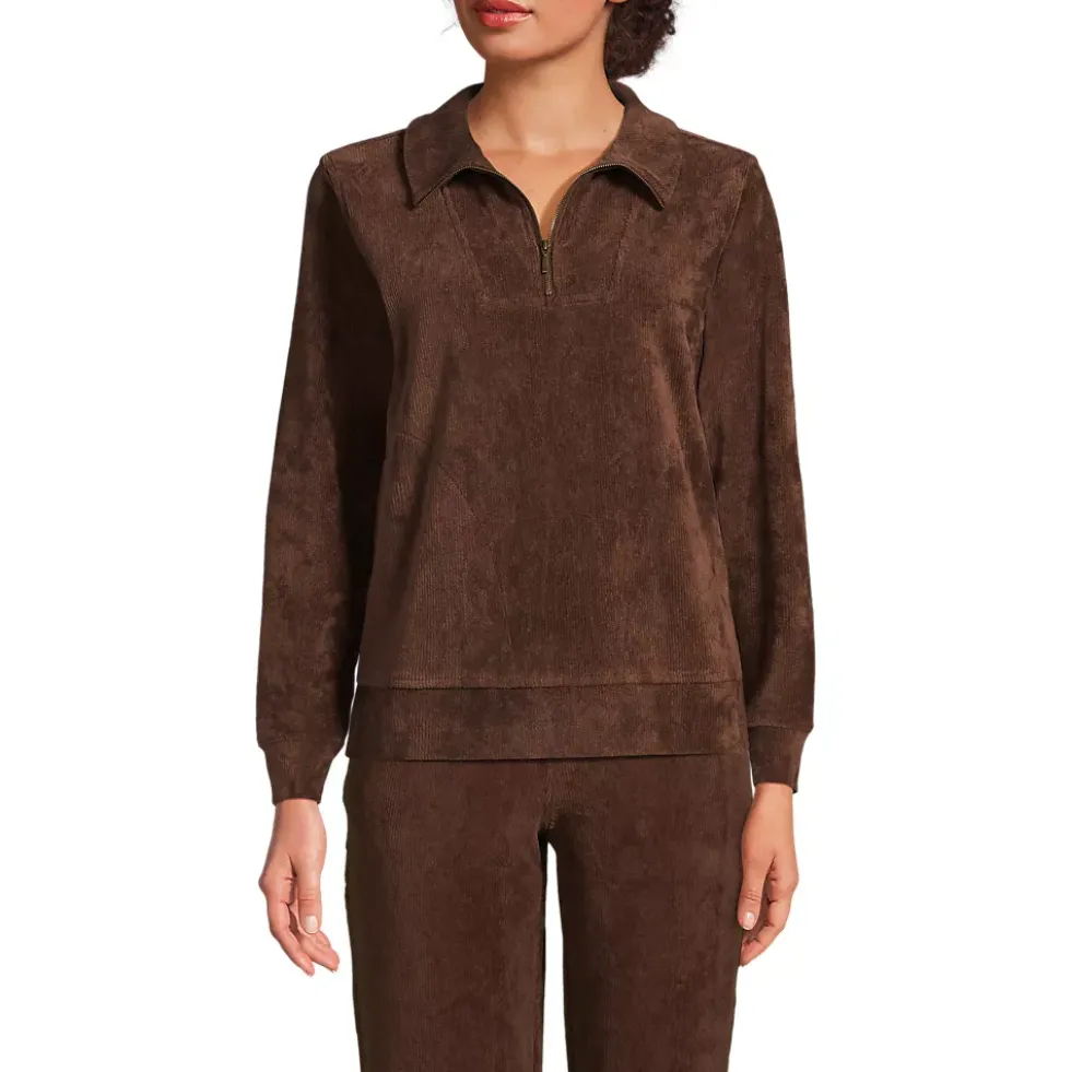 Women's Long Sleeve Sport Cord Quarter Zip Pullover