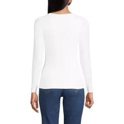 Women's Long Sleeve Tugless Double Layer Square Neck Knit Top