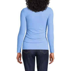 Women's Long Sleeve Tugless Double Layer Square Neck Knit Top