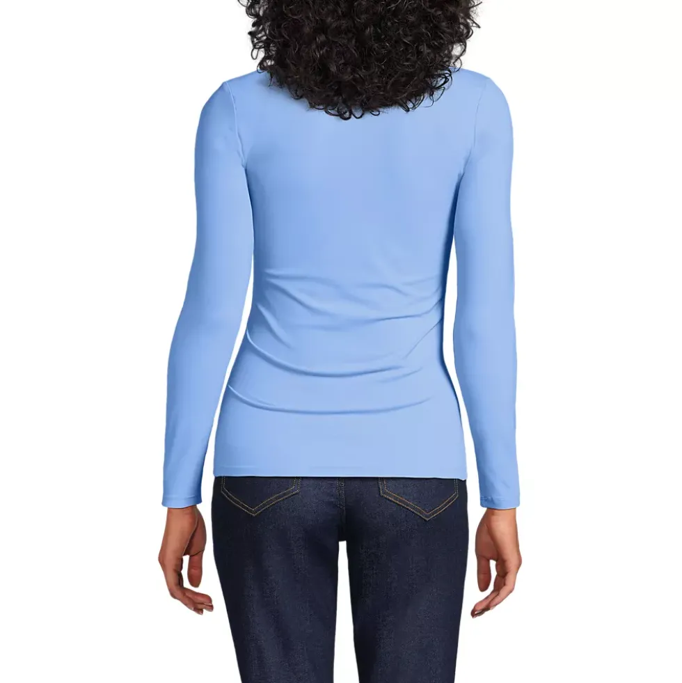 Women's Long Sleeve Tugless Double Layer Square Neck Knit Top
