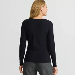 Women's Long Sleeve Tugless Double Layer Square Neck Knit Top