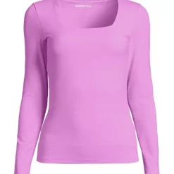 Women's Long Sleeve Tugless Double Layer Square Neck Knit Top