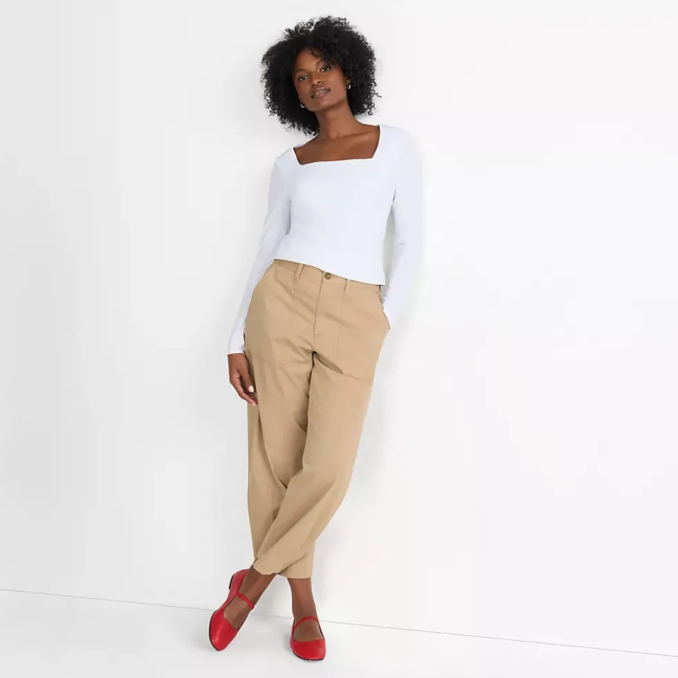 Women's Long Sleeve Tugless Double Layer Square Neck Knit Top