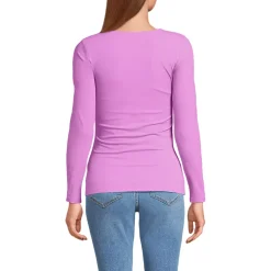 Women's Long Sleeve Tugless Double Layer Square Neck Knit Top