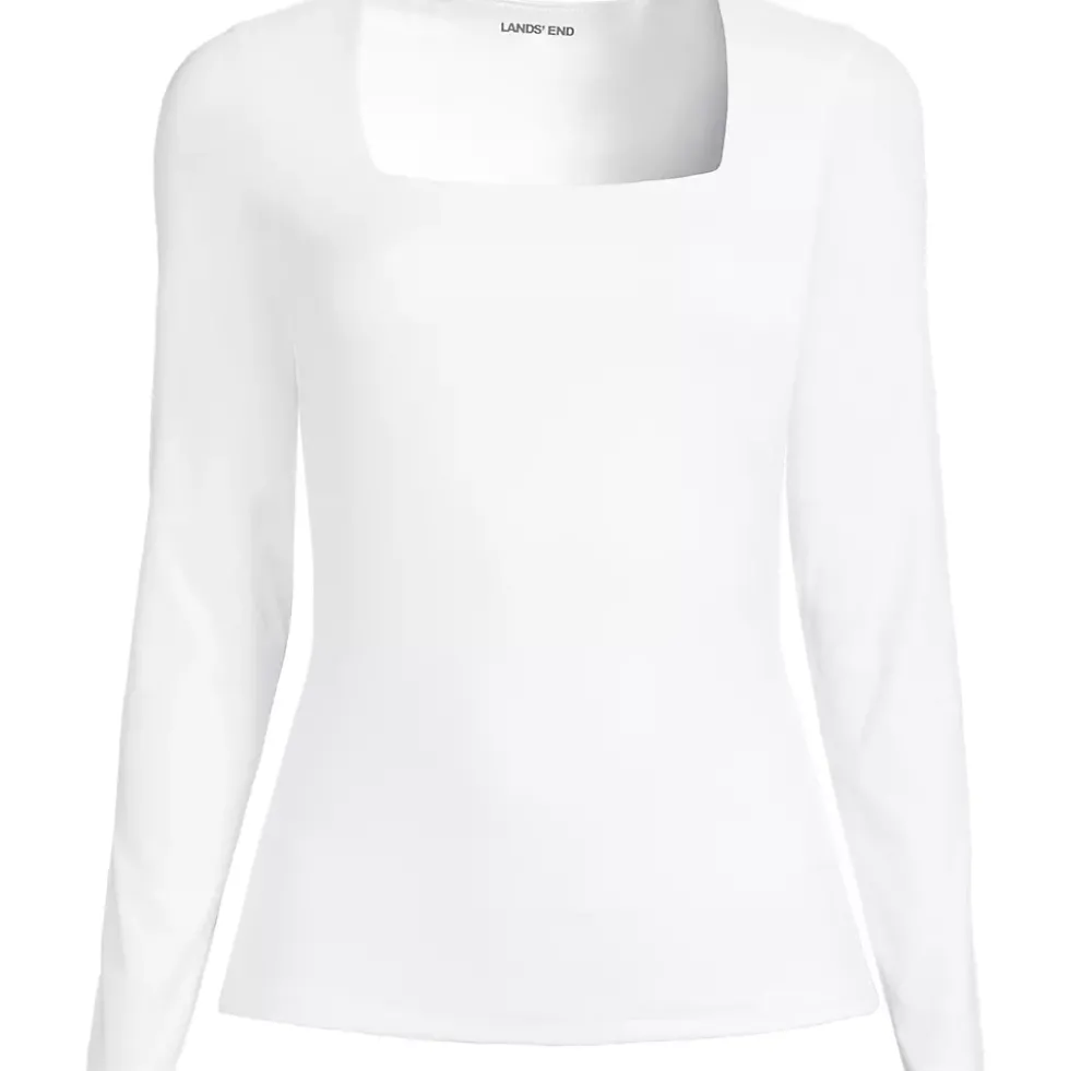 Women's Long Sleeve Tugless Double Layer Square Neck Knit Top