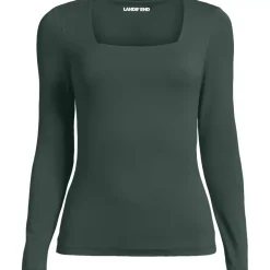 Women's Long Sleeve Tugless Double Layer Square Neck Knit Top