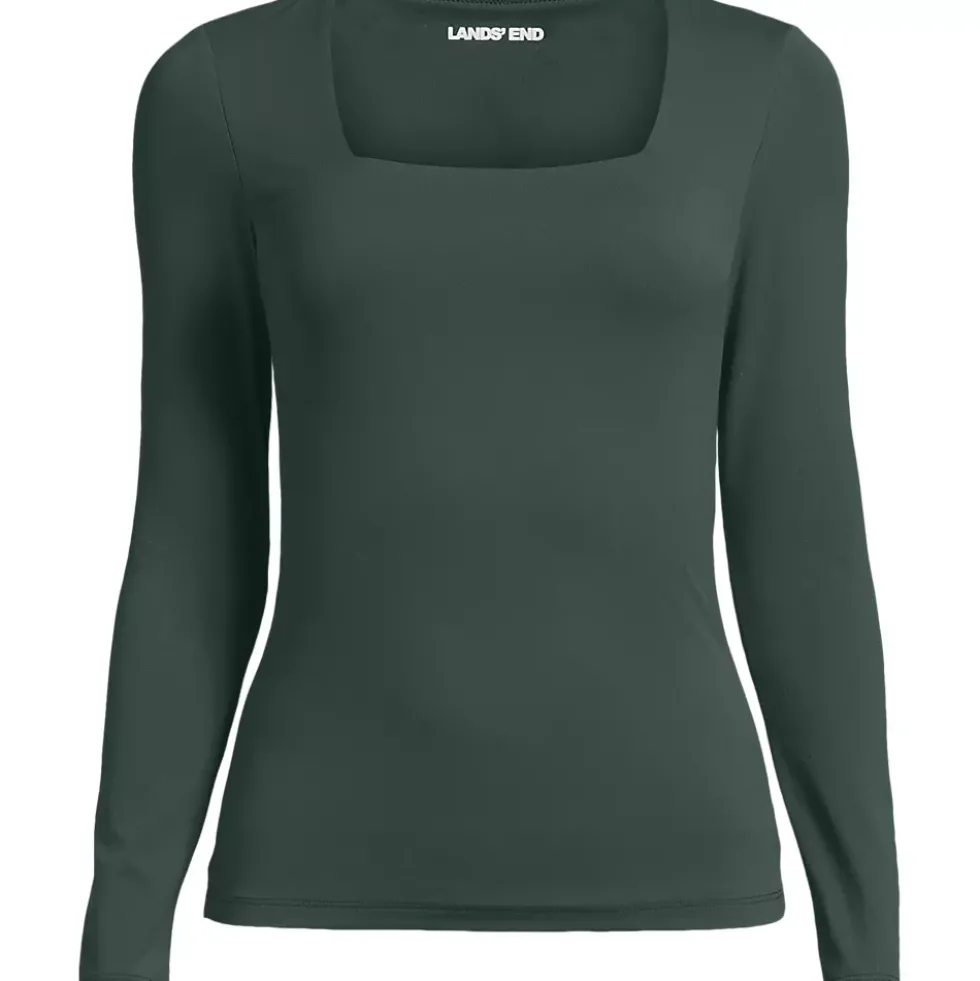 Women's Long Sleeve Tugless Double Layer Square Neck Knit Top