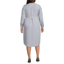 Women's Long Sleeve Twill Below The Knee Belted Print Shirt Dress