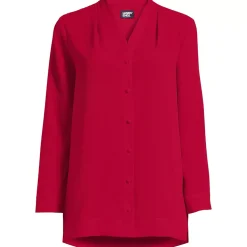 Women's Long Sleeve Vneck Crepe Tunic