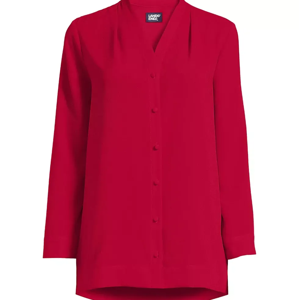 Women's Long Sleeve Vneck Crepe Tunic