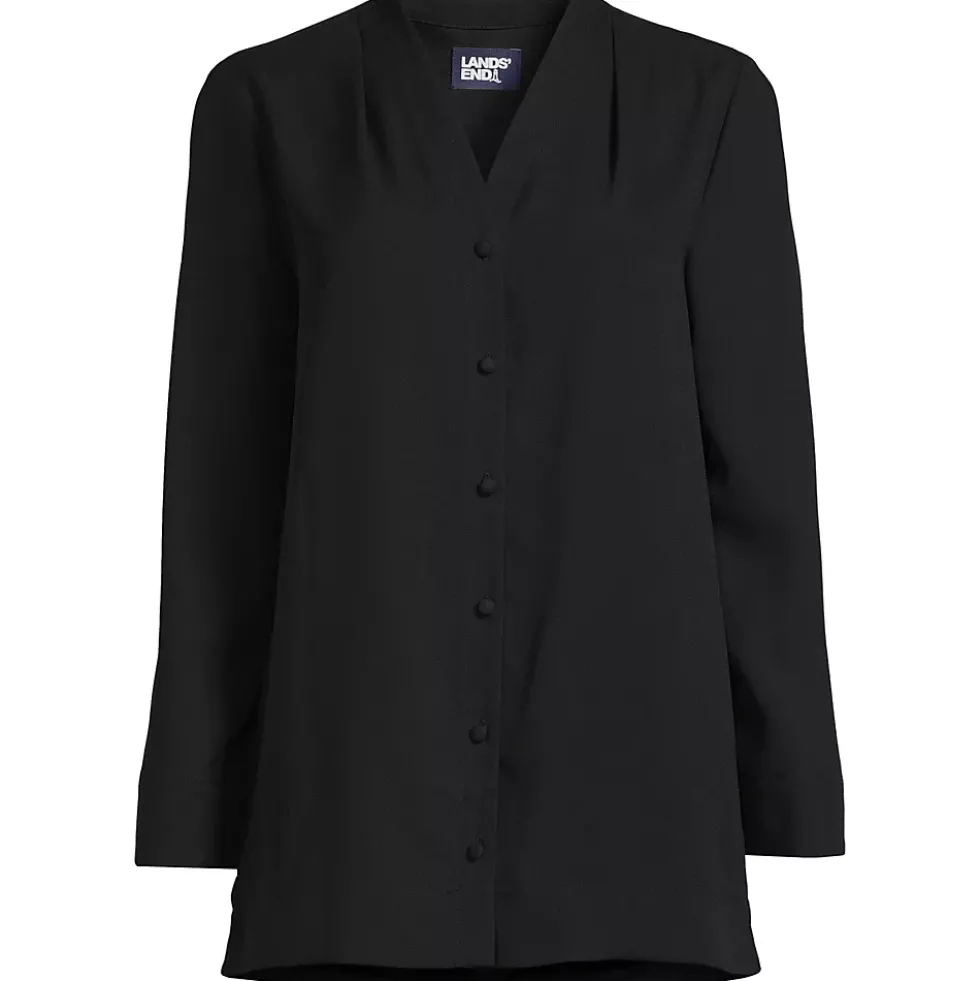 Women's Long Sleeve Vneck Crepe Tunic