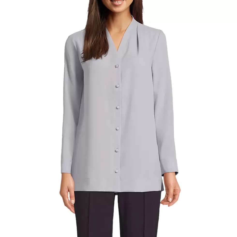 Women's Long Sleeve Vneck Crepe Tunic