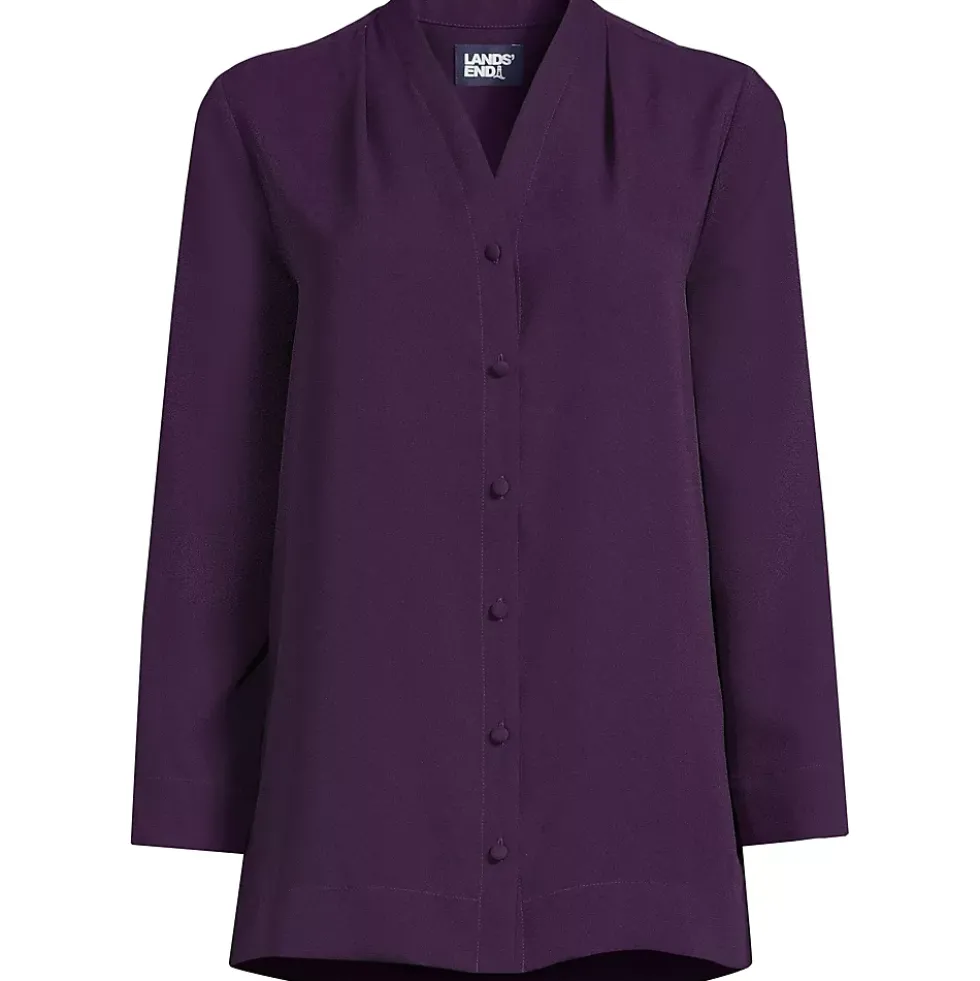 Women's Long Sleeve Vneck Crepe Tunic