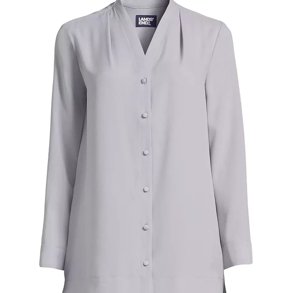 Women's Long Sleeve Vneck Crepe Tunic