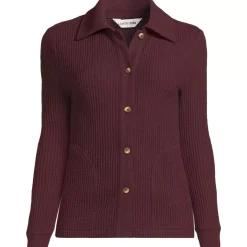 Women's Long Sleeve Waffle Collared Shacket