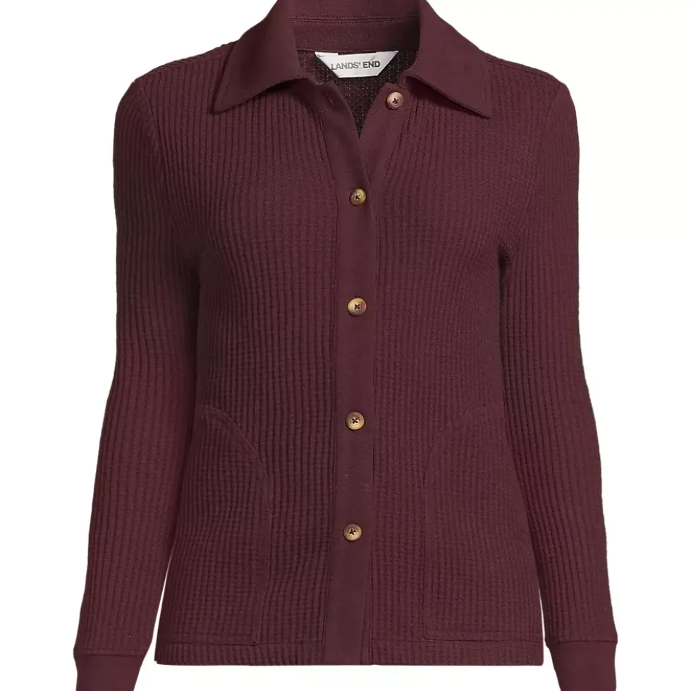 Women's Long Sleeve Waffle Collared Shacket