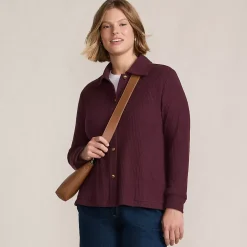 Women's Long Sleeve Waffle Collared Shacket