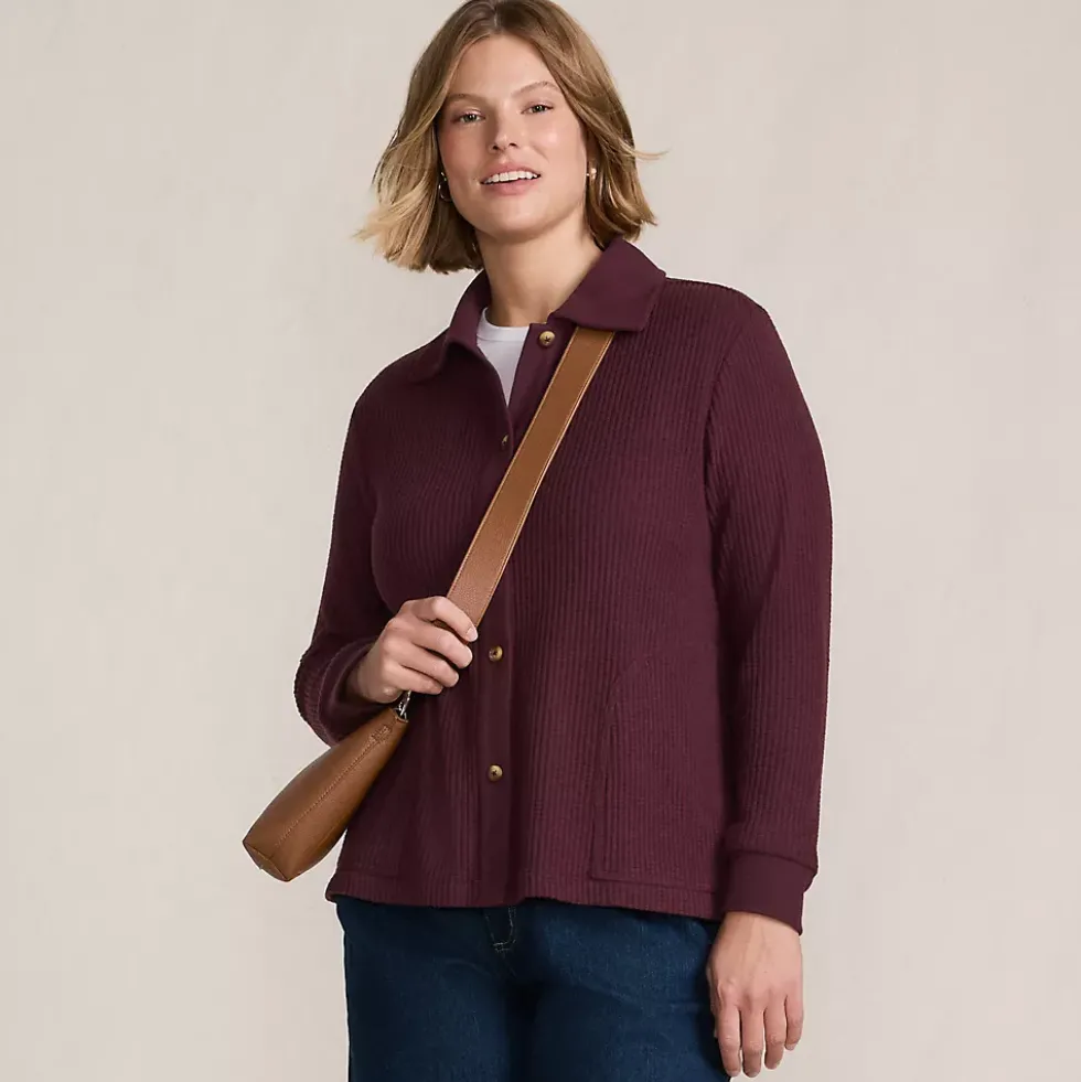Women's Long Sleeve Waffle Collared Shacket