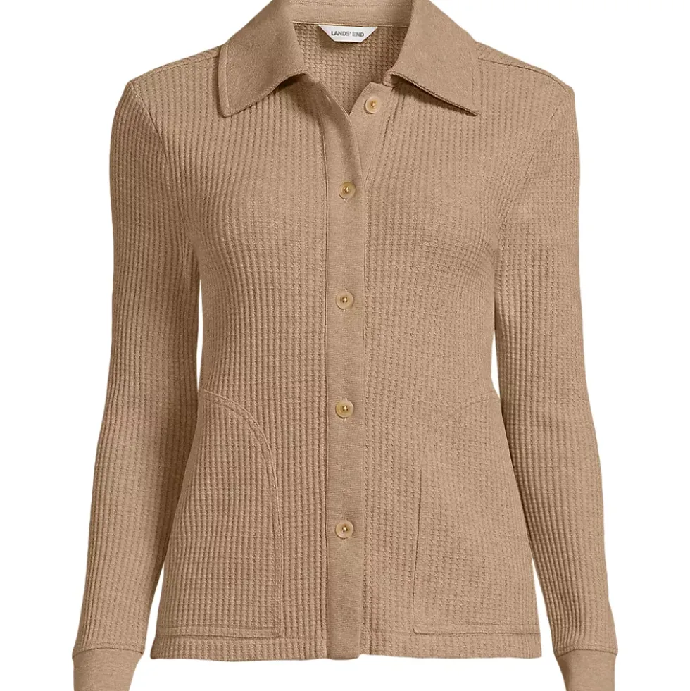 Women's Long Sleeve Waffle Collared Shacket