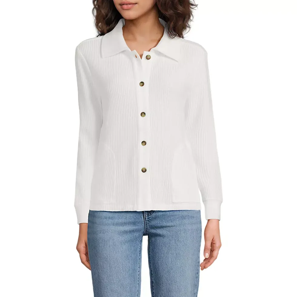 Women's Long Sleeve Waffle Collared Shacket