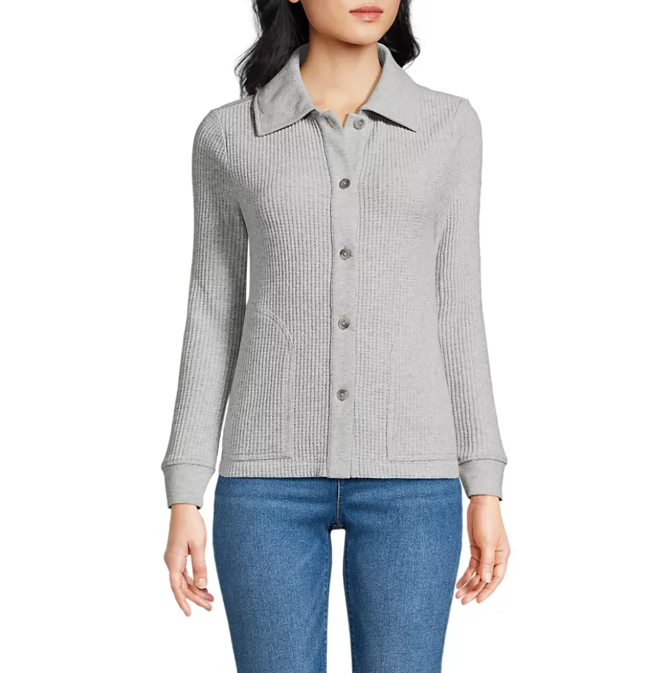 Women's Long Sleeve Waffle Collared Shacket