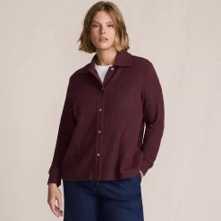 Women's Long Sleeve Waffle Collared Shacket