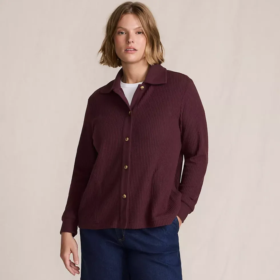 Women's Long Sleeve Waffle Collared Shacket