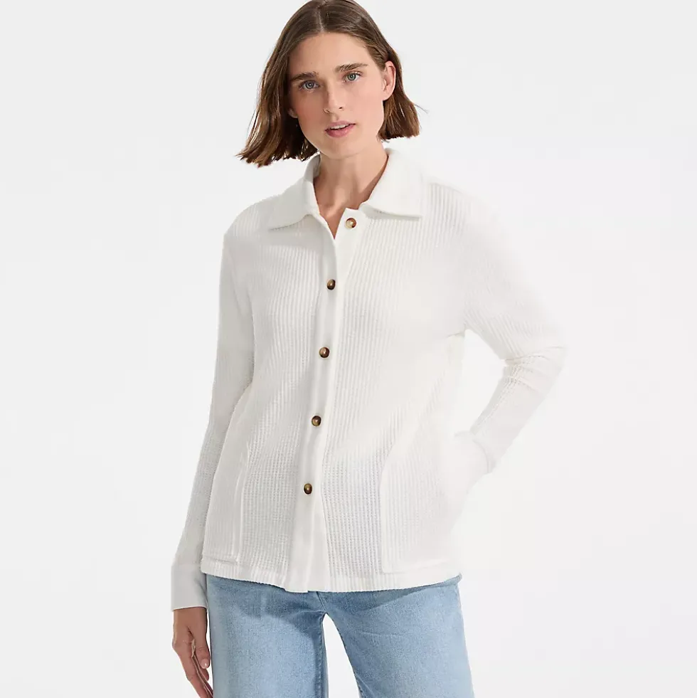 Women's Long Sleeve Waffle Collared Shacket