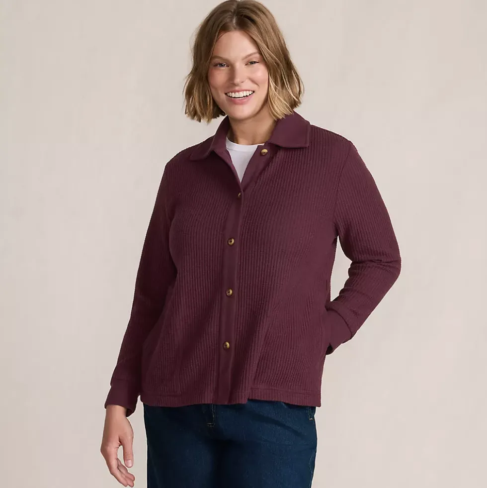 Women's Long Sleeve Waffle Collared Shacket