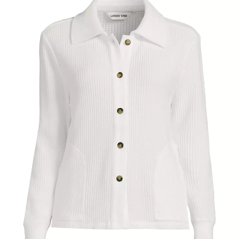 Women's Long Sleeve Waffle Collared Shacket