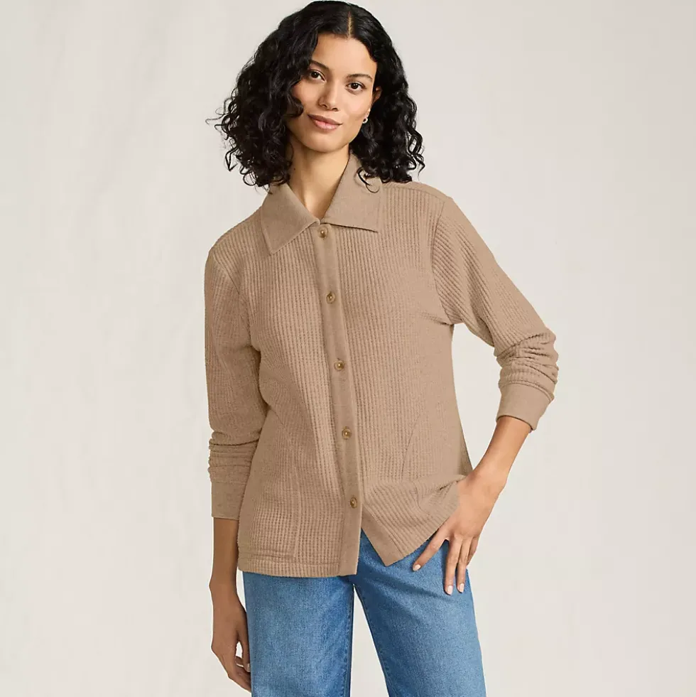 Women's Long Sleeve Waffle Collared Shacket