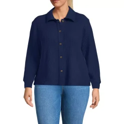 Women's Long Sleeve Waffle Collared Shacket
