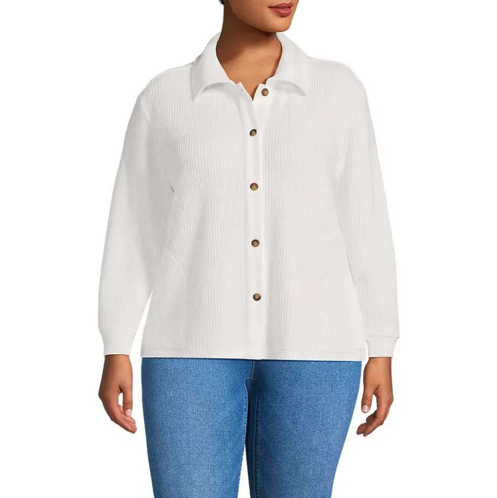 Women's Long Sleeve Waffle Collared Shacket