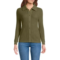 Women's Long Sleeve Waffle Collared Shacket