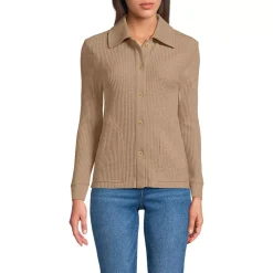 Women's Long Sleeve Waffle Collared Shacket