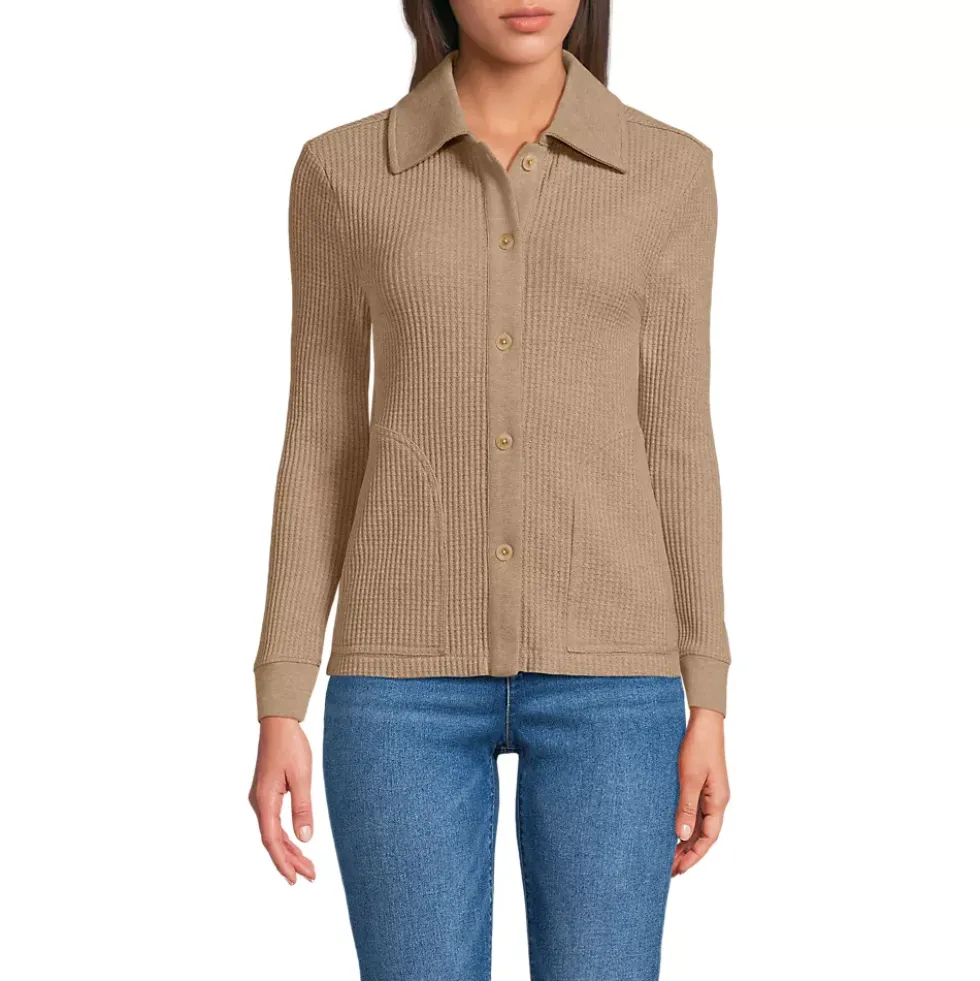 Women's Long Sleeve Waffle Collared Shacket