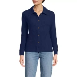 Women's Long Sleeve Waffle Collared Shacket